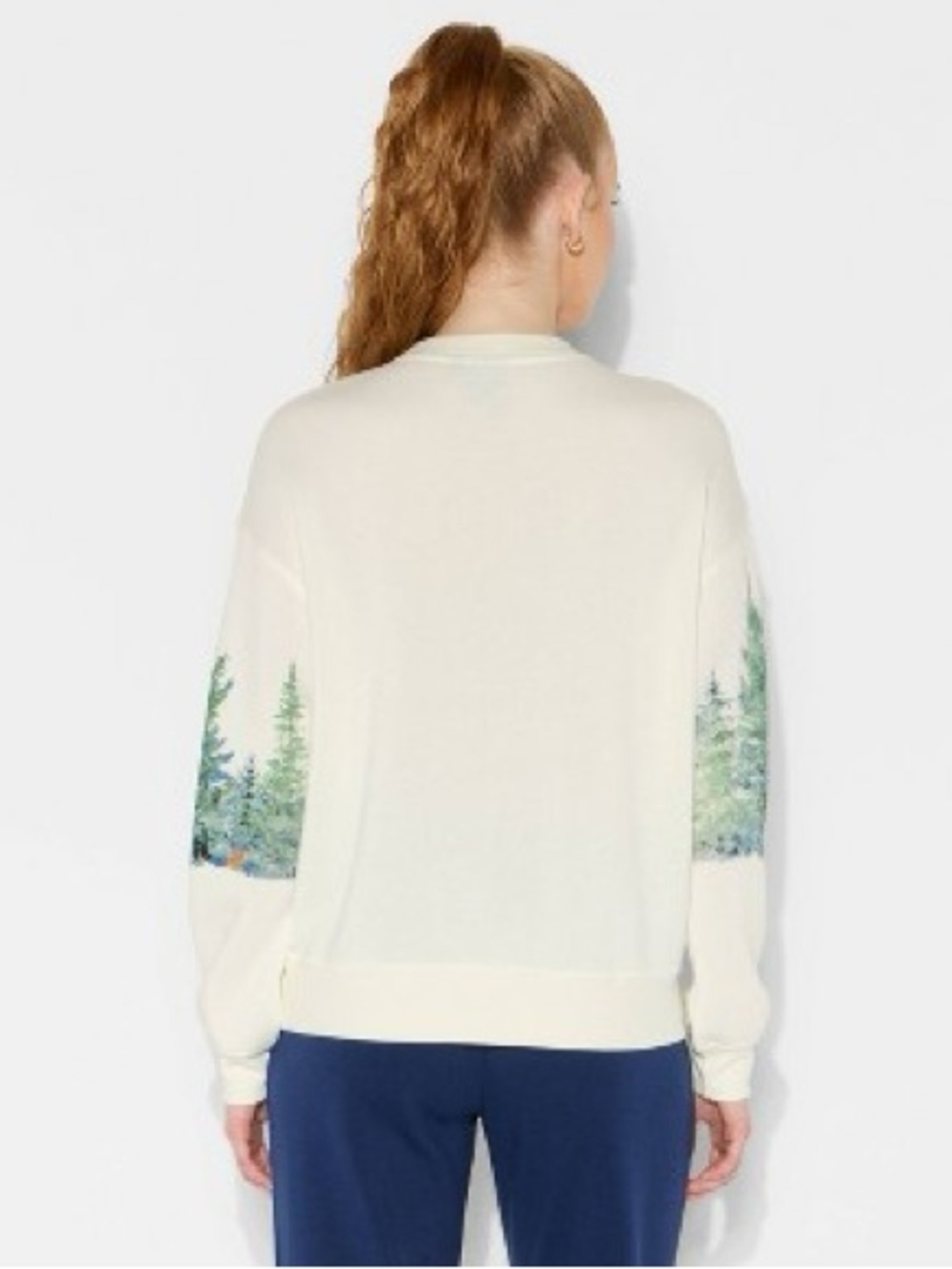Peanuts 🥜 Cream Scenic Snoopy Crewneck Sweater with Forest Graphic - Picture 4 of 15